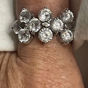 Size 8 Silver Bright Clear Cluster Prong Set Cubic Zirconia Ring